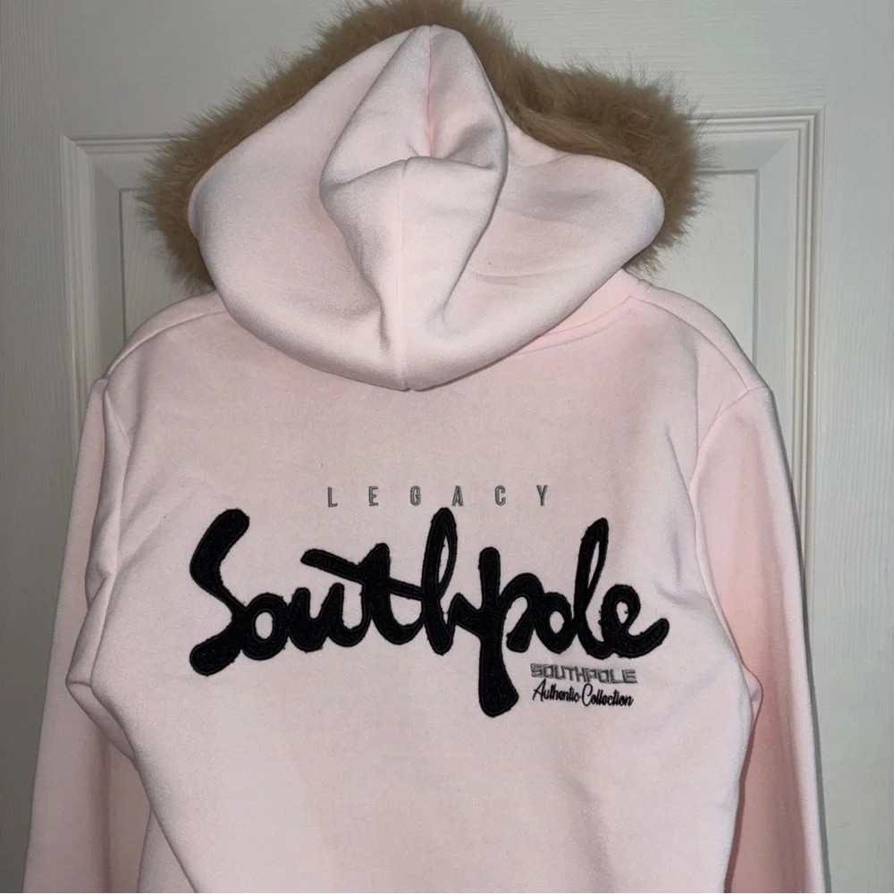 NTW Southpole Legacy Pink Zippered Faux Fur Trimmed Hoodie MED - Picture 7 of 9